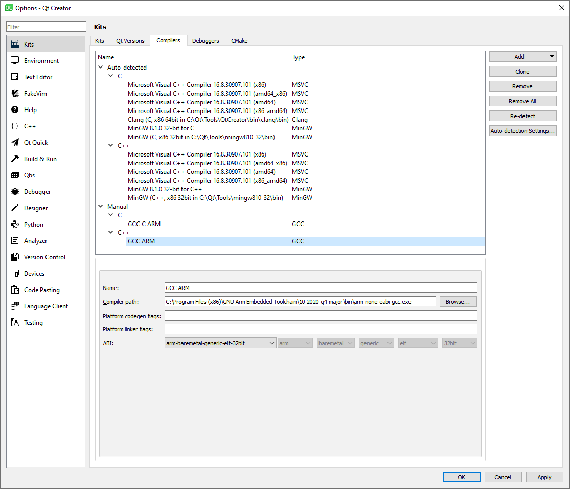 Qt Creator Compilers